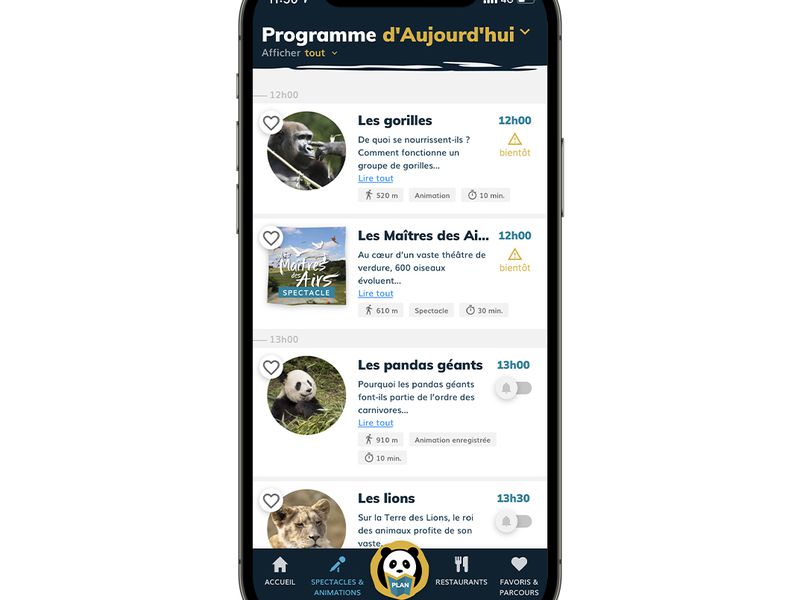 Animations - Application mobile du ZooParc de Beauval